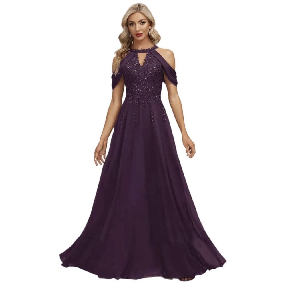 Purple‎ Sequin Formal Floor Length Gown Dress Fits Size 8 New